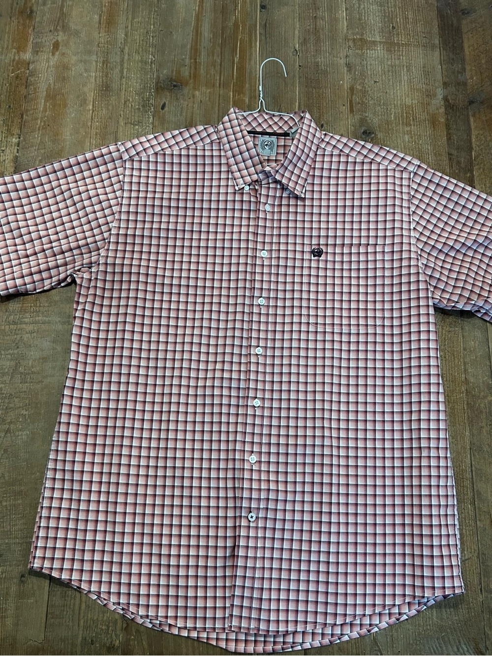 CINCH Men's Short Sleeve Red Check Button-Up Shirt 100% Cotton Large